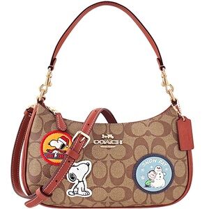 Coach X Peanuts Teri Shoulder Bag Signature Canvas Patches Crossbody